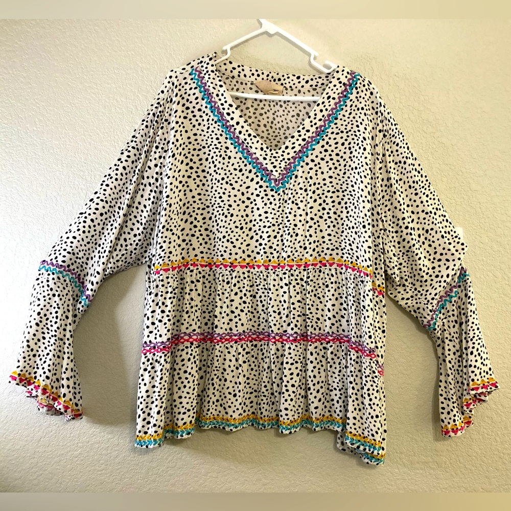 Savanna Jane Multi-colored Peasant Long Sleeve Blouse